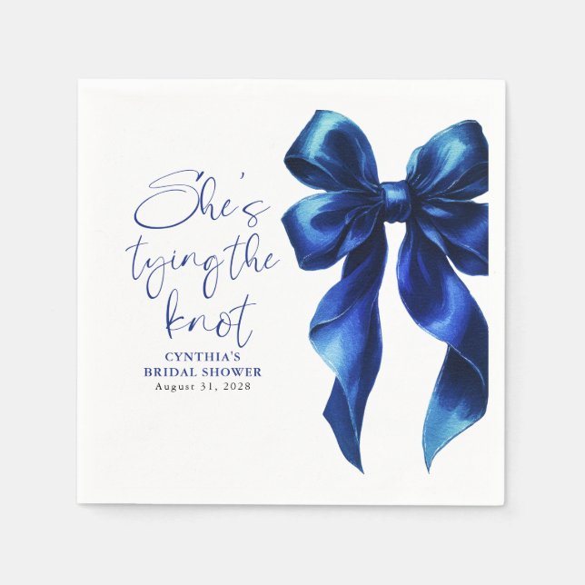 Navy Blue Bow She's Tying the Knot Bridal Shower Napkin (Front)