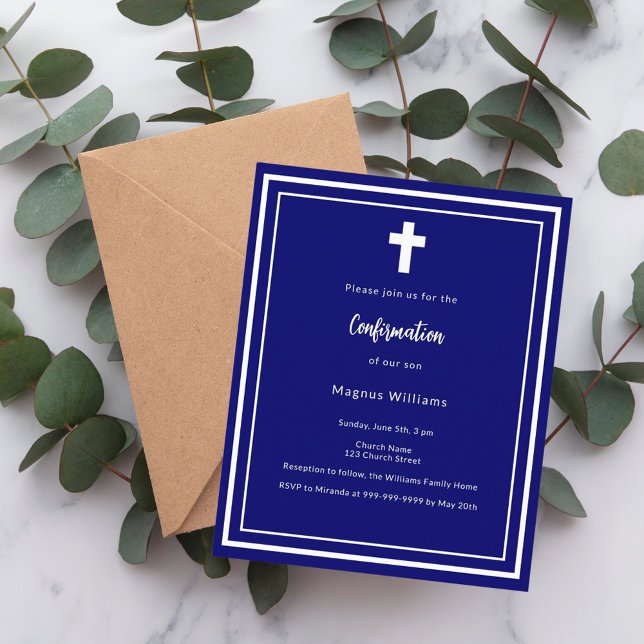 Navy blue boy Confirmation invitation (Creator Uploaded)