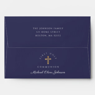Navy Blue Boy Religious Cross First Communion Envelope