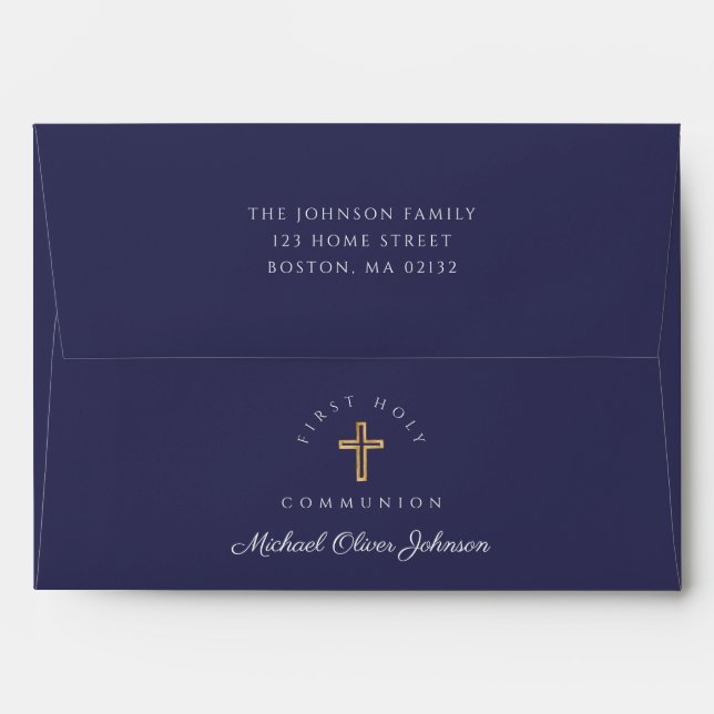 Navy Blue Boy Religious Cross First Communion Envelope (Back (Top Flap))