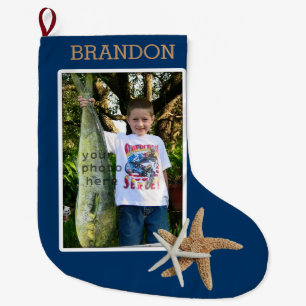 Navy Blue Boys Photo Christmas Stocking
