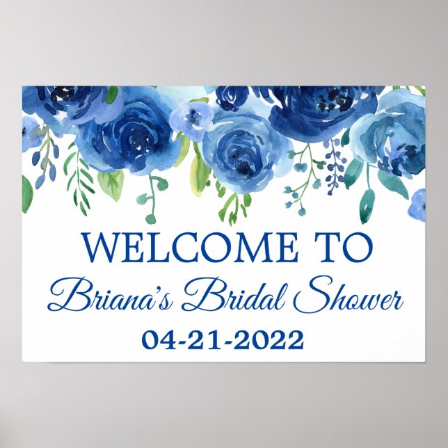 Navy Blue Bridal Shower Floral Poster (Front)