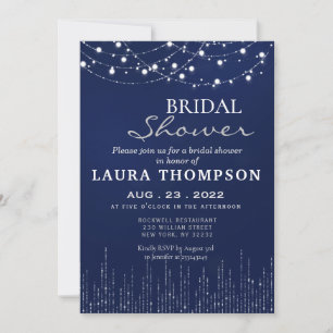 navy blue Bridal shower invitation card lights