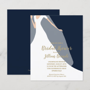Navy Blue Bridal Shower Invitations Dress and Veil