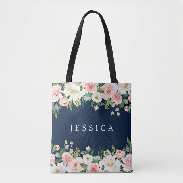 Navy Blue Bridesmaid Gift Personalised Tote Bag (Front)