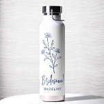 Navy Blue Bridesmaid Name Floral Bachelorette Water Bottle<br><div class="desc">Celebrate in style with our Name Hand Scripted Bachelorette Bridal Party Thermal Wine Tumbler. Featuring an elegant, personalised script design, this tumbler is perfect for keeping beverages at the ideal temperature during your bridal festivities. Crafted from high-quality, insulated materials, it’s as practical as it is chic. Ideal for bachelorette parties,...</div>
