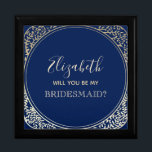Navy Blue Bridesmaid Proposal Box<br><div class="desc">Simple,  modern,  elegant,  navy blue Bridesmaid proposal box with floral faux gold art-deco frame.</div>