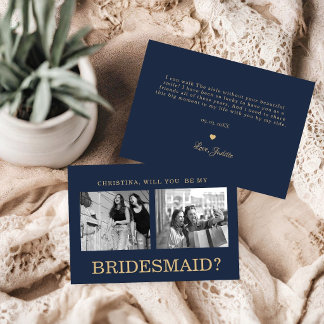 Navy Blue Bridesmaid Proposal Photo  Card