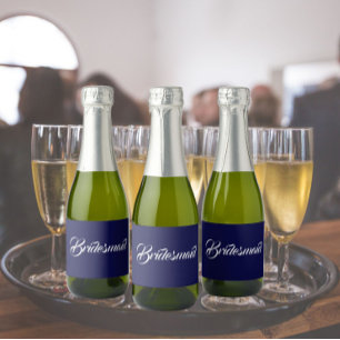 Navy Blue Bridesmaid Simple Stylised Script Sparkling Wine Label