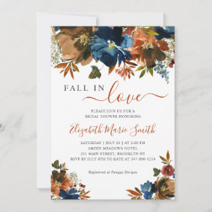 Navy Blue Brown Fall in Love Autumn Bridal Shower Invitation