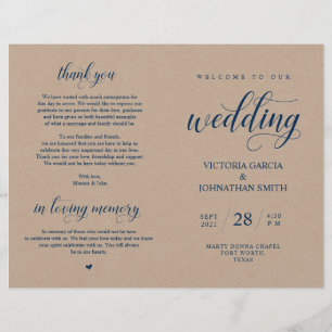 Navy Blue, Brown Kraft, Wedding Foldable Program