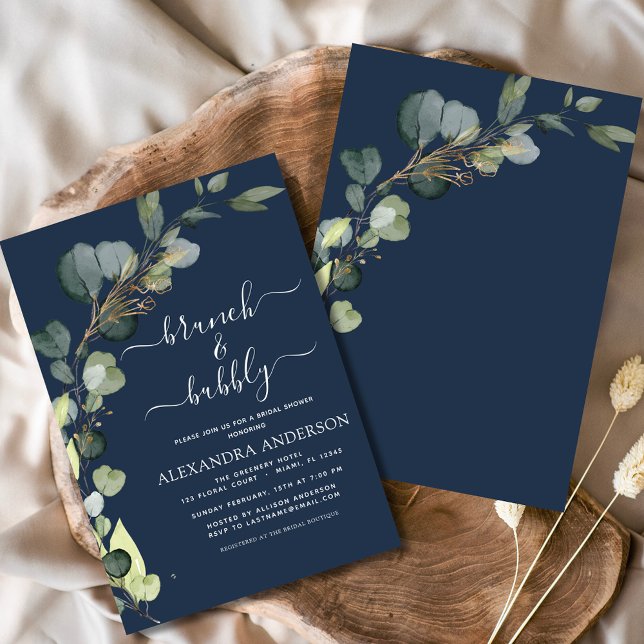 Navy Blue Brunch & Bubbly Bridal Shower Invitation (Creator Uploaded)