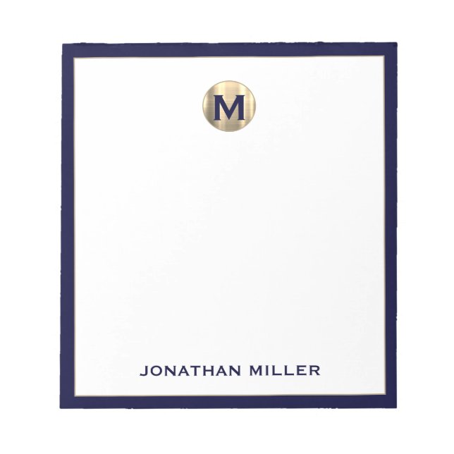 Navy Blue Brushed Gold Monogram Notepad (Front)