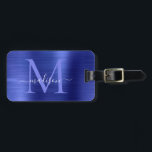 Navy Blue Brushed Metal Girly Script Monogram Cute Luggage Tag<br><div class="desc">Navy Blue Brushed Metal Script Monogram Cute Bag Tag</div>