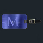 Navy Blue Brushed Metal Girly Script Monogram Cute Luggage Tag<br><div class="desc">Navy Blue Brushed Metal Script Monogram Cute Bag Tag</div>