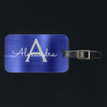 Navy Blue Brushed Metal Monogram Name and Initial Luggage Tag<br><div class="desc">Navy Blue Brushed Metal Foil Monogram Name and Initial Luggage Tag. This bag tag is perfect for Back to School,  Work,  or Travelling.</div>