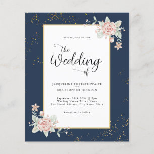 Navy Blue Budget Wedding Invitation Flyer
