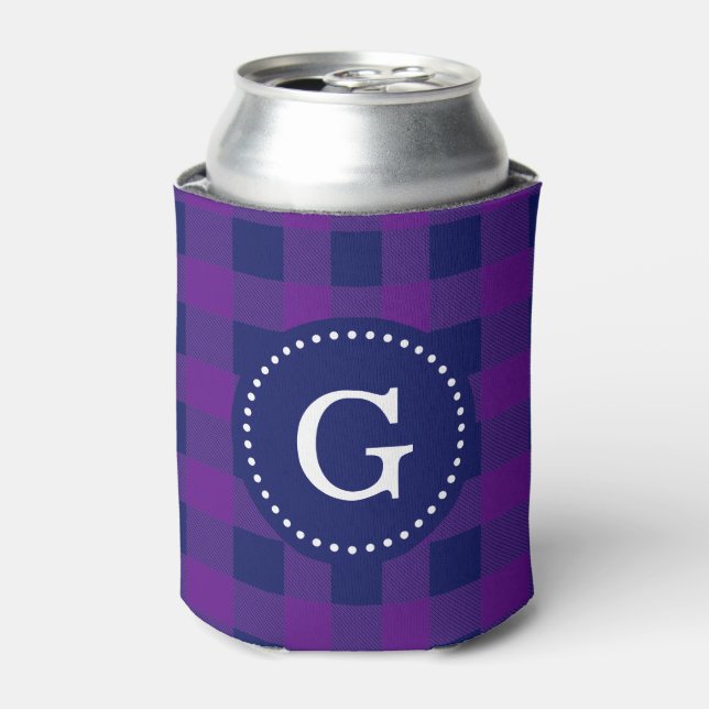 navy Blue Buffalo Plaid Can Cooler (Can Front)