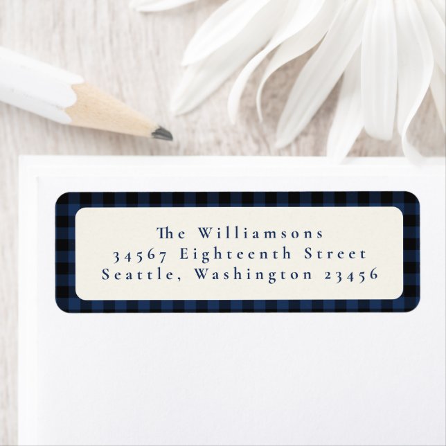 Navy Blue Buffalo Plaid Custom Return Address (Insitu)