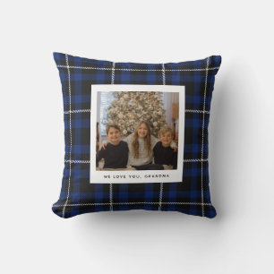 Navy Blue Buffalo Plaid Grandparent Photo  Cushion