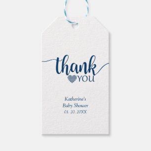 Navy Blue Buffalo Plaid Thank You Gift Tags