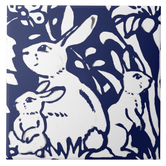Navy Blue Bunny Rabbit Woodland Animal Trivet (Front)