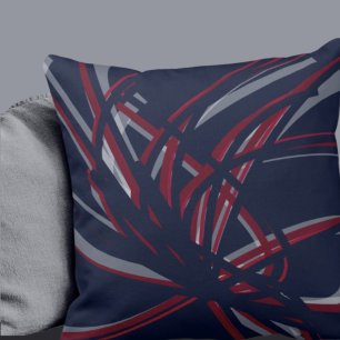 Navy Blue & Burgundy Artistic Abstract Ribbons Cushion