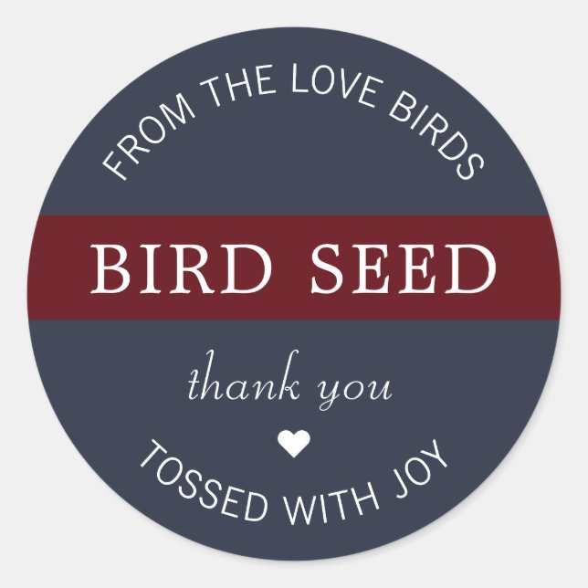 Navy Blue Burgundy Bird Seed Toss Wedding Favours Classic Round Sticker (Front)