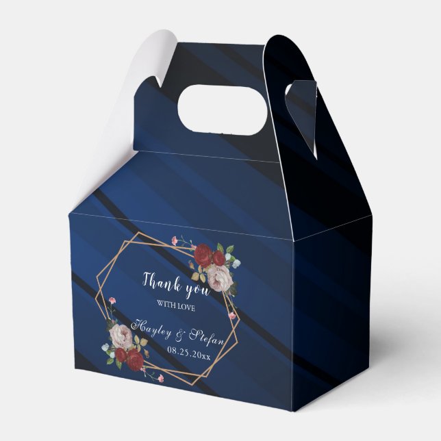 Navy Blue Burgundy Blush Pink Floral Wedding Favour Box (Front Side)