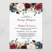Navy Blue Burgundy Blush Pink Floral Wedding