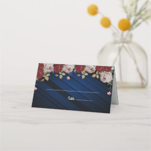 Navy Blue Burgundy Blush Pink Floral Wedding Place Card