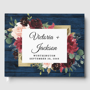 Navy Blue Burgundy Blush Pink Gold Rustic Wedding Guest Book