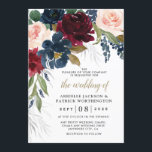 Navy Blue Burgundy Blush Pink Silver Gold Wedding Invitation<br><div class="desc">Design features beautiful watercolor floral elements (peony roses,  several elegant English rose elements,  etc) in shades of burgundy red,  blush pink peach,  navy blue and more over eucalyptus greenery,  leaf elements,  and more in shades of green,  silver and antique gold.</div>