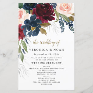 Navy Blue Burgundy Blush Pink Wedding Programs