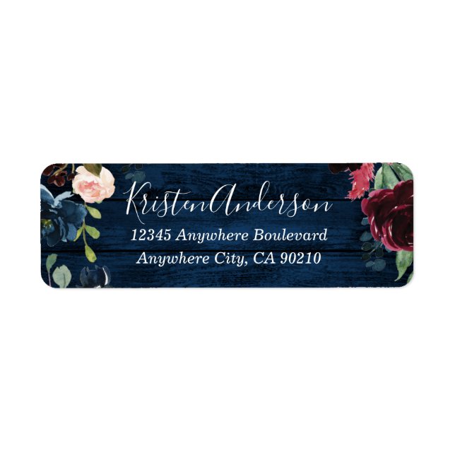 Navy Blue Burgundy Blush Watercolor Wreath Wedding (Front)