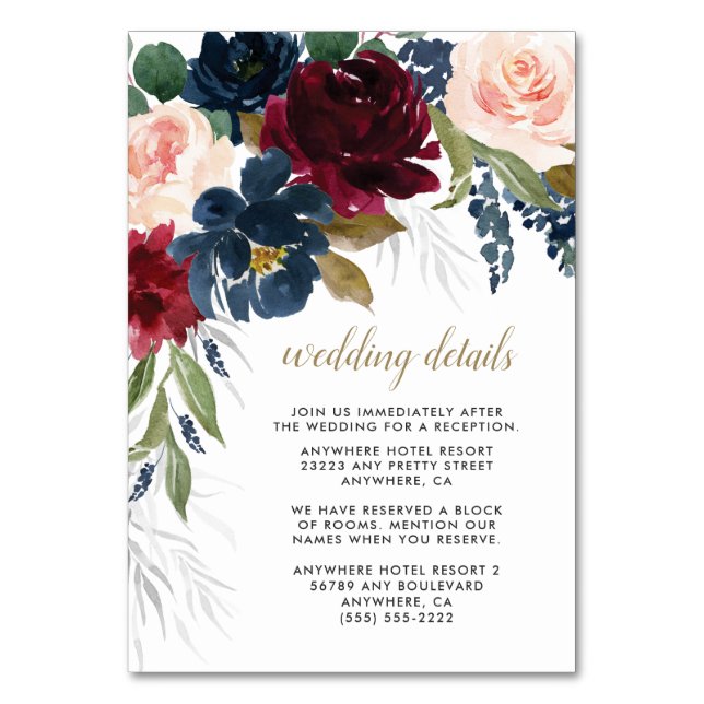 Navy Blue Burgundy Blush Wedding Enclosure Cards (Front)