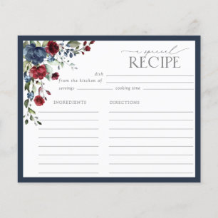 Navy Blue Burgundy Bridal Shower Recipe Card