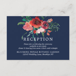 Navy Blue Burgundy Coral Floral Reception Wedding Enclosure Card