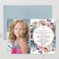 Navy blue burgundy First Holy Communion photo