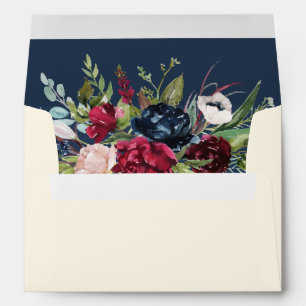 Navy Blue   Burgundy Floral Cream Wedding Envelope