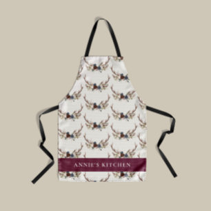 Navy blue burgundy floral elegant antler elegant apron