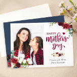 Navy Blue Burgundy Floral Happy Mother's Day Photo Card<br><div class="desc">Happy Mother's Day Navy Blue Burgundy Floral Photo Flat Card. 
(1) For further customization,  please click the "customize further" link and use our design tool to modify this template. 
(2) If you need help or matching items,  please contact me.</div>