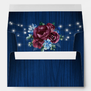 Navy Blue Burgundy Floral Lights Wedding Envelope