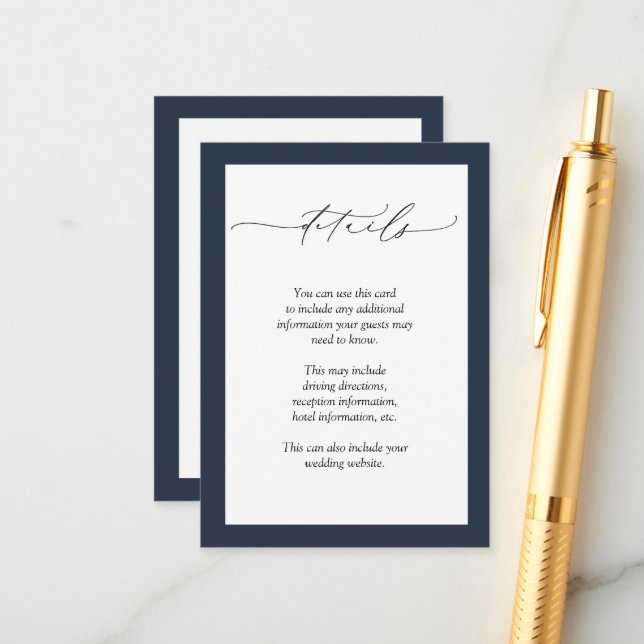 Navy Blue Burgundy Floral Watercolor Details Enclosure Card (Front/Back In Situ)