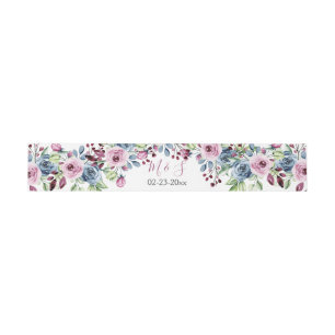 Navy Blue Burgundy Floral Wedding Invitation Belly Band