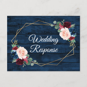 Navy Blue Burgundy Gold Blush Country Wedding RSVP Postcard