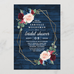Navy Blue Burgundy Gold Blush Pink Bridal Shower Invitation