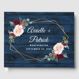Navy Blue Burgundy Gold Blush Pink Country Wedding Guest Book