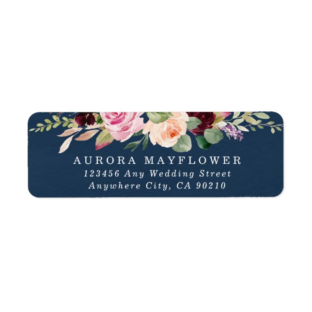 Navy Blue Burgundy Gold Blush Pink Wedding Address (Front)