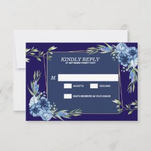 Navy Blue Burgundy Gold Blush Pink Wedding RSVP Card